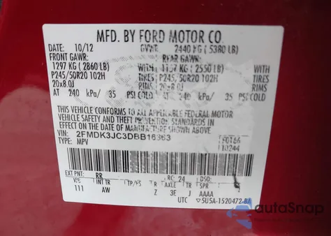 2013 Ford Edge Sel из США, поврежденный, VIN 2FMDK3JC3DBB16363